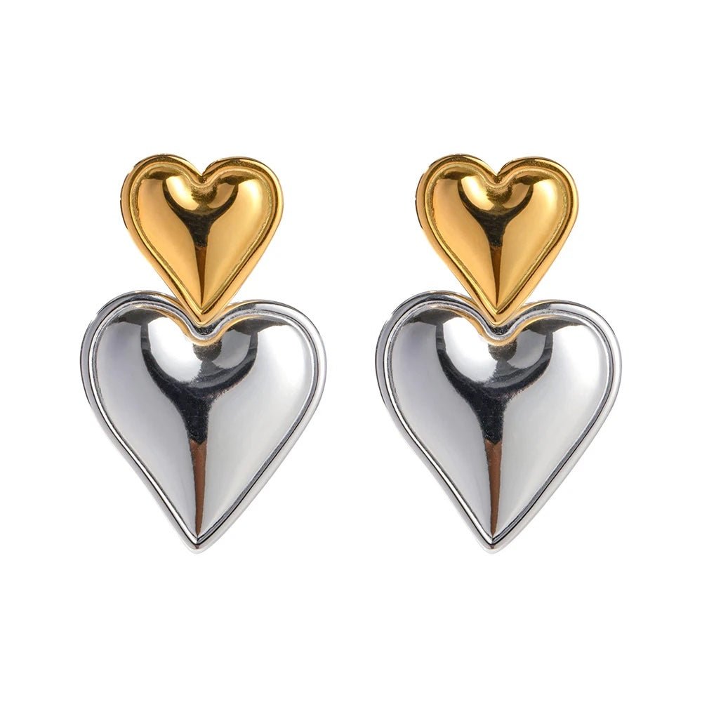 Lovely Double Heart Drop Earrings - Fesara