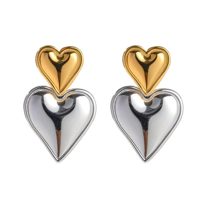 Lovely Double Heart Drop Earrings - Fesara