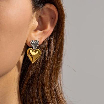 Lovely Double Heart Drop Earrings