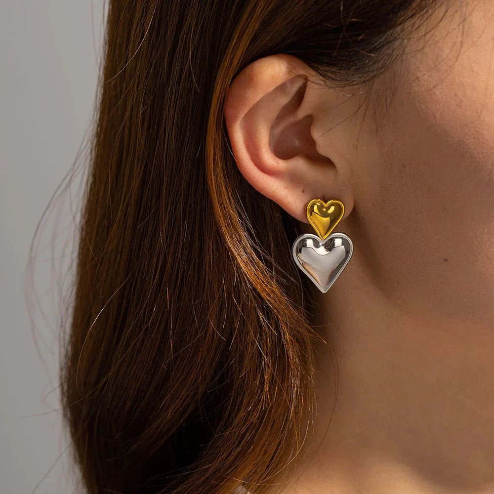 Lovely Double Heart Drop Earrings