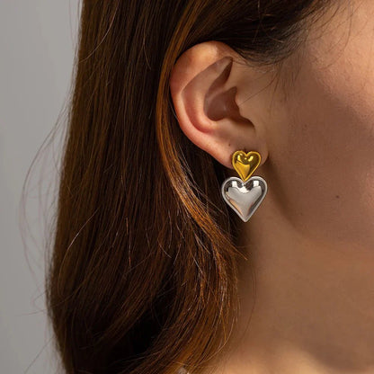 Lovely Double Heart Drop Earrings