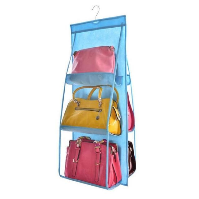 Hanging Closet Handbag Organizer 6 Pocket Clear Storage