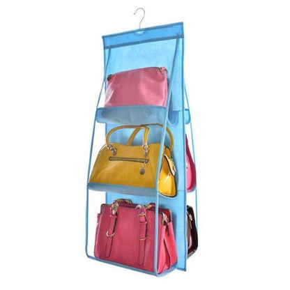 Hanging Closet Handbag Organizer 6 Pocket Clear Storage