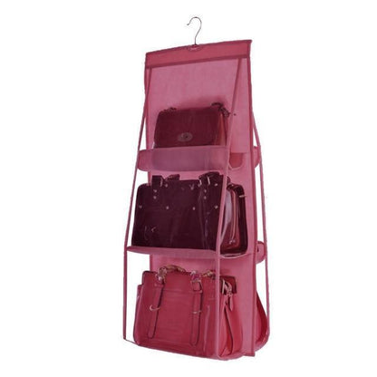 Hanging Closet Handbag Organizer 6 Pocket Clear Storage