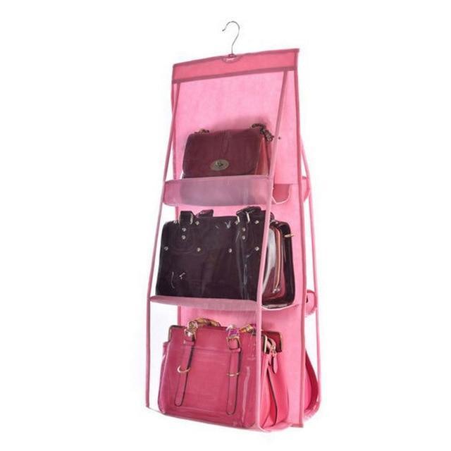 Hanging Closet Handbag Organizer 6 Pocket Clear Storage