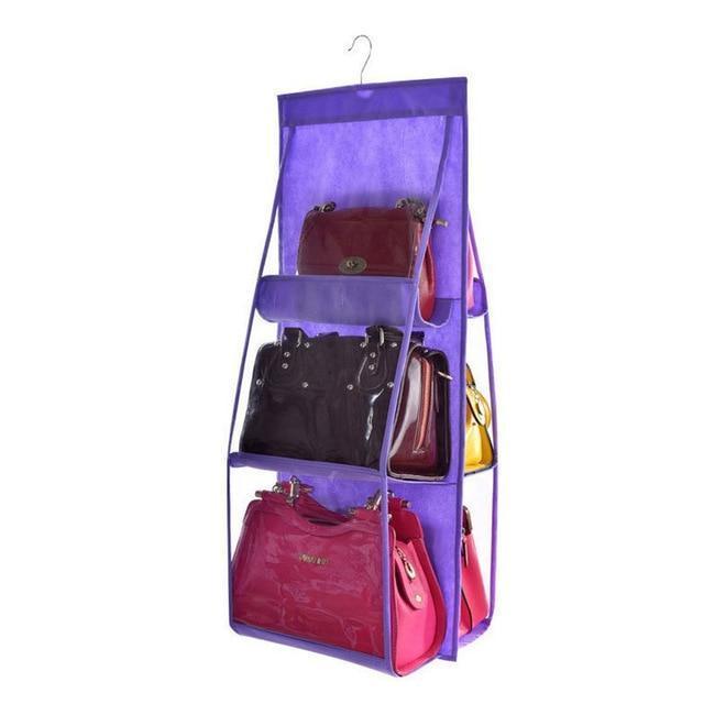 Hanging Closet Handbag Organizer 6 Pocket Clear Storage