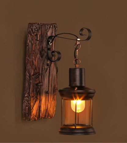 Classic Wood Glass Wall Lamp - Fesara