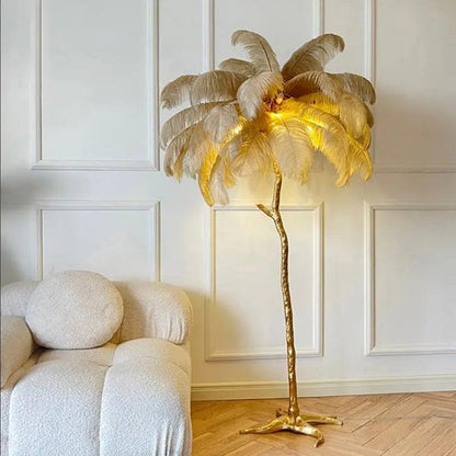 Tall Natural Feather Floor Lamp