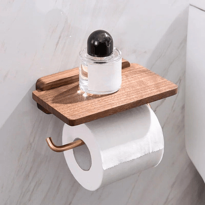 Elegant Wooden Toilet Paper Holder with Gold Bracket - Fesara