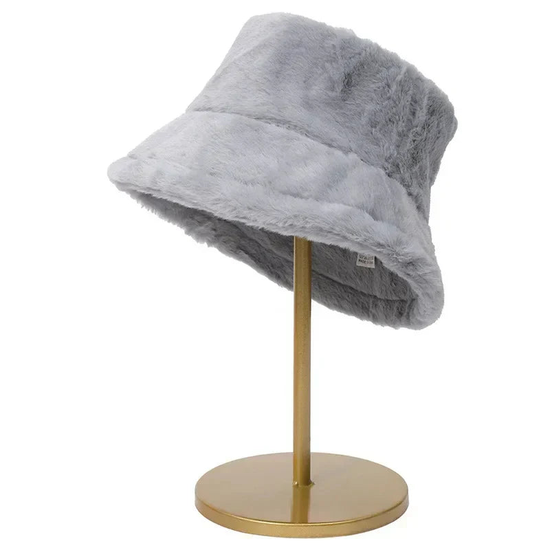 Warm Women's Faux Fur Winter Bucket Hat - Fesara