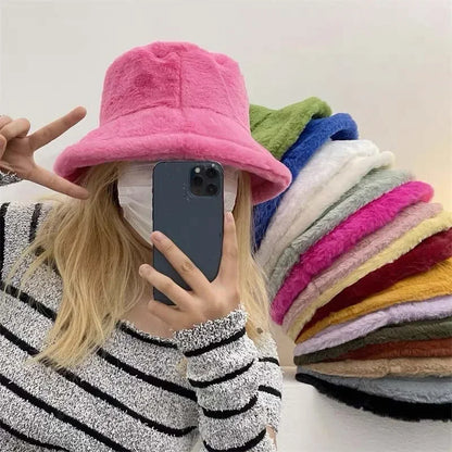 Warm Women's Faux Fur Winter Bucket Hat
