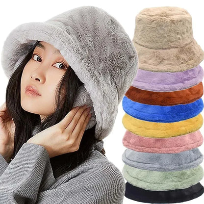Warm Women's Faux Fur Winter Bucket Hat