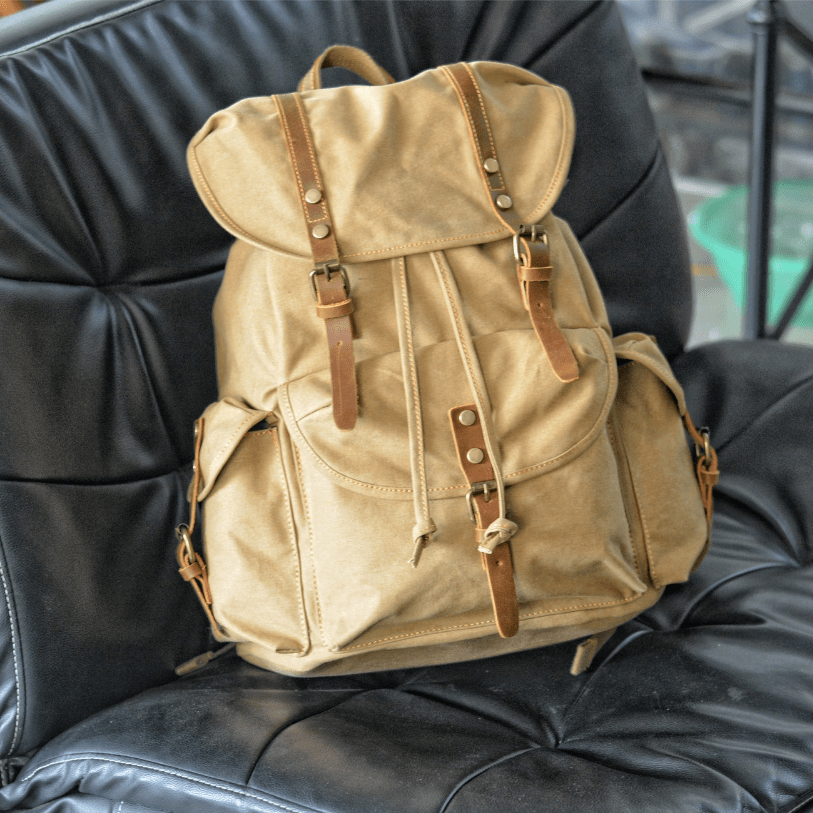 Tactical Canvas Backpack Durable Hiking Rucksack