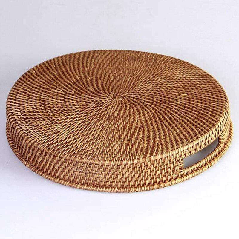 Woven Rattan Serving Tray - Classic Wicker Home Decor