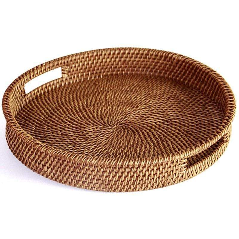 Woven Rattan Serving Tray - Classic Wicker Home Decor