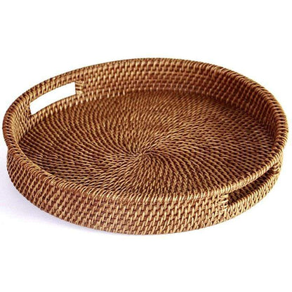 Woven Rattan Serving Tray - Classic Wicker Home Decor