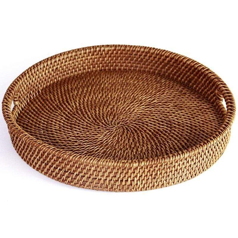 Woven Rattan Serving Tray - Classic Wicker Home Decor