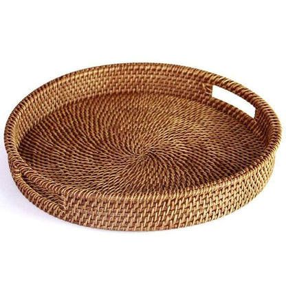 Woven Rattan Serving Tray - Classic Wicker Home Decor