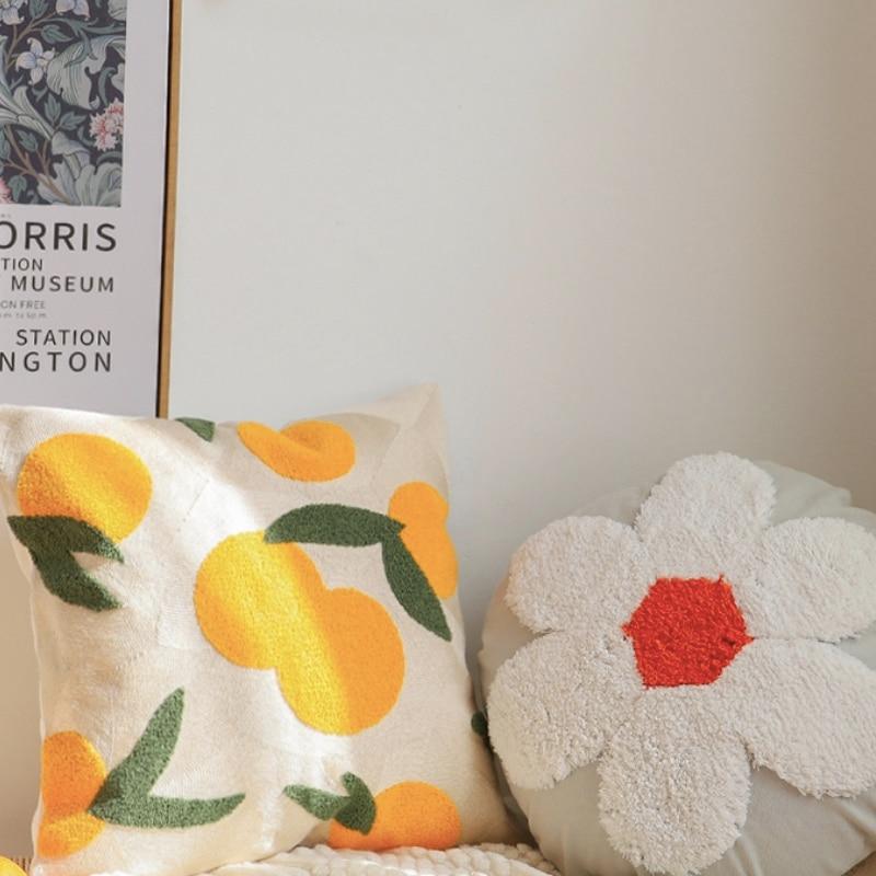 Vibrant Orange Embroidered Throw Pillow