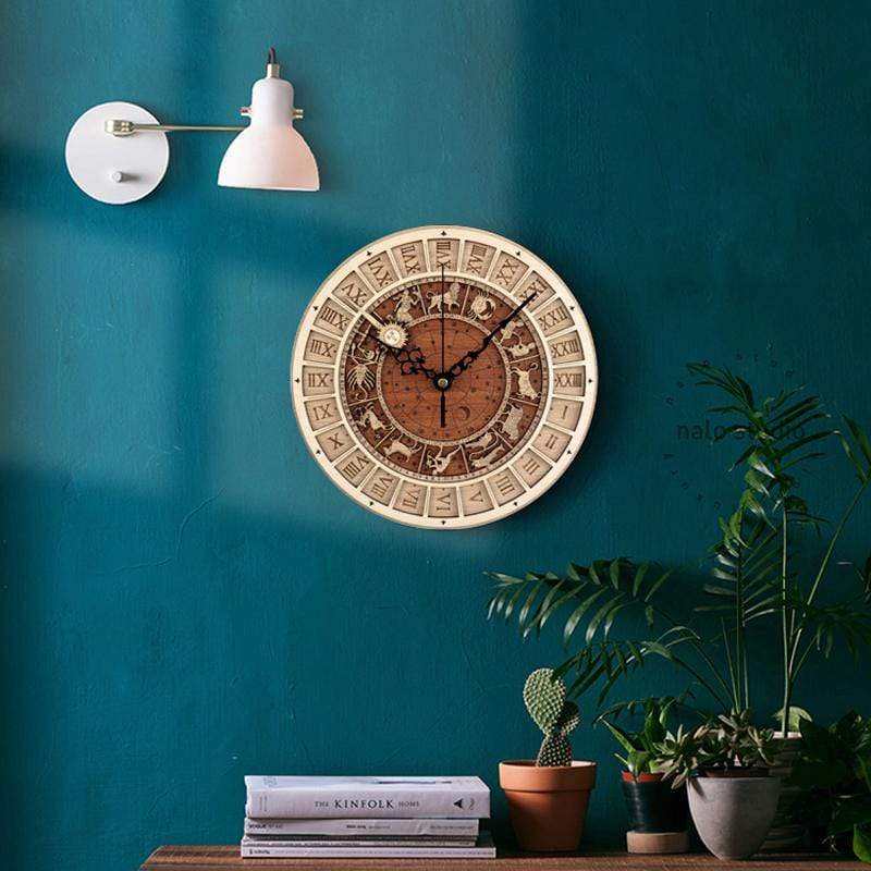 Astrology Wooden Round Wall Clock