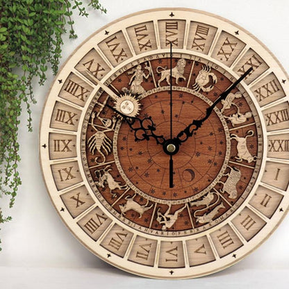 Astrology Wooden Round Wall Clock - Fesara