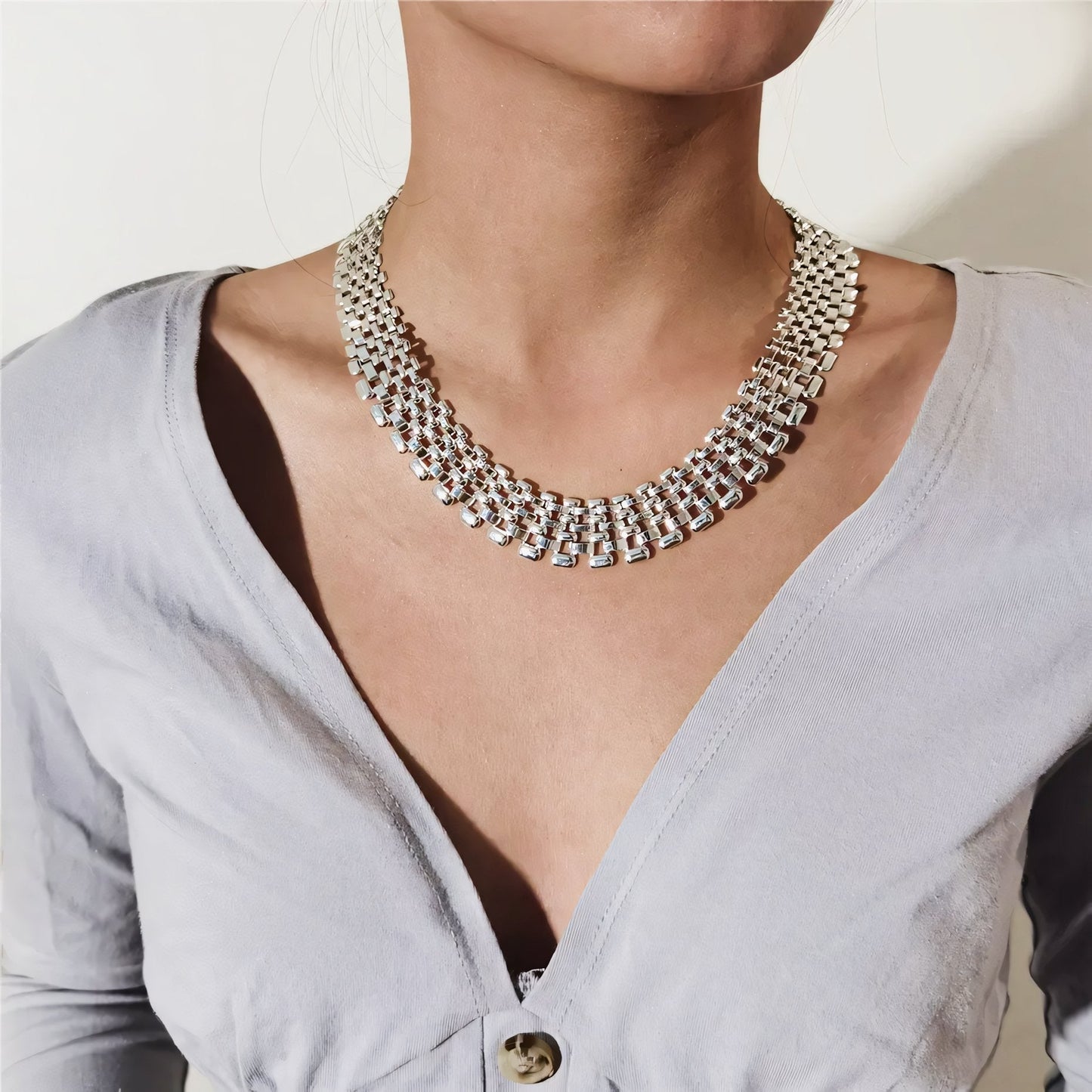 Delicate Thin Chain Flat Bar Choker Necklace