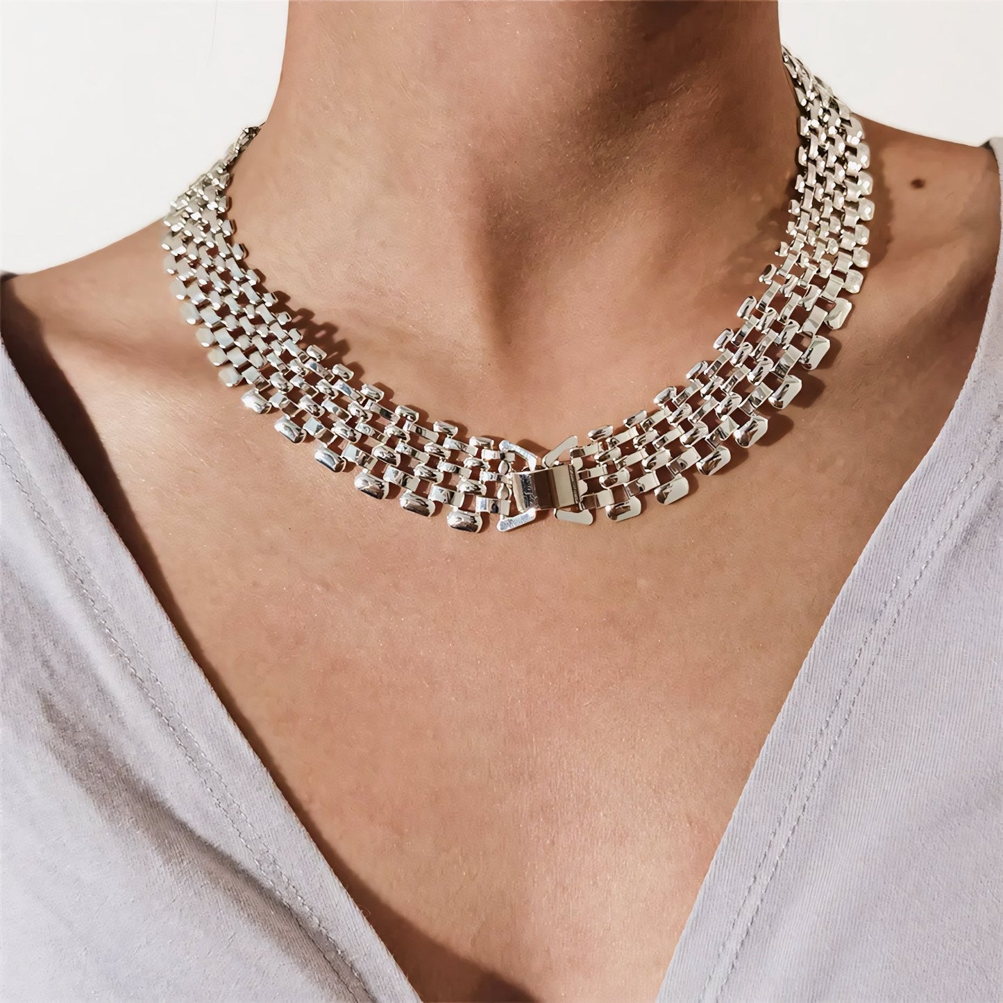 Delicate Thin Chain Flat Bar Choker Necklace