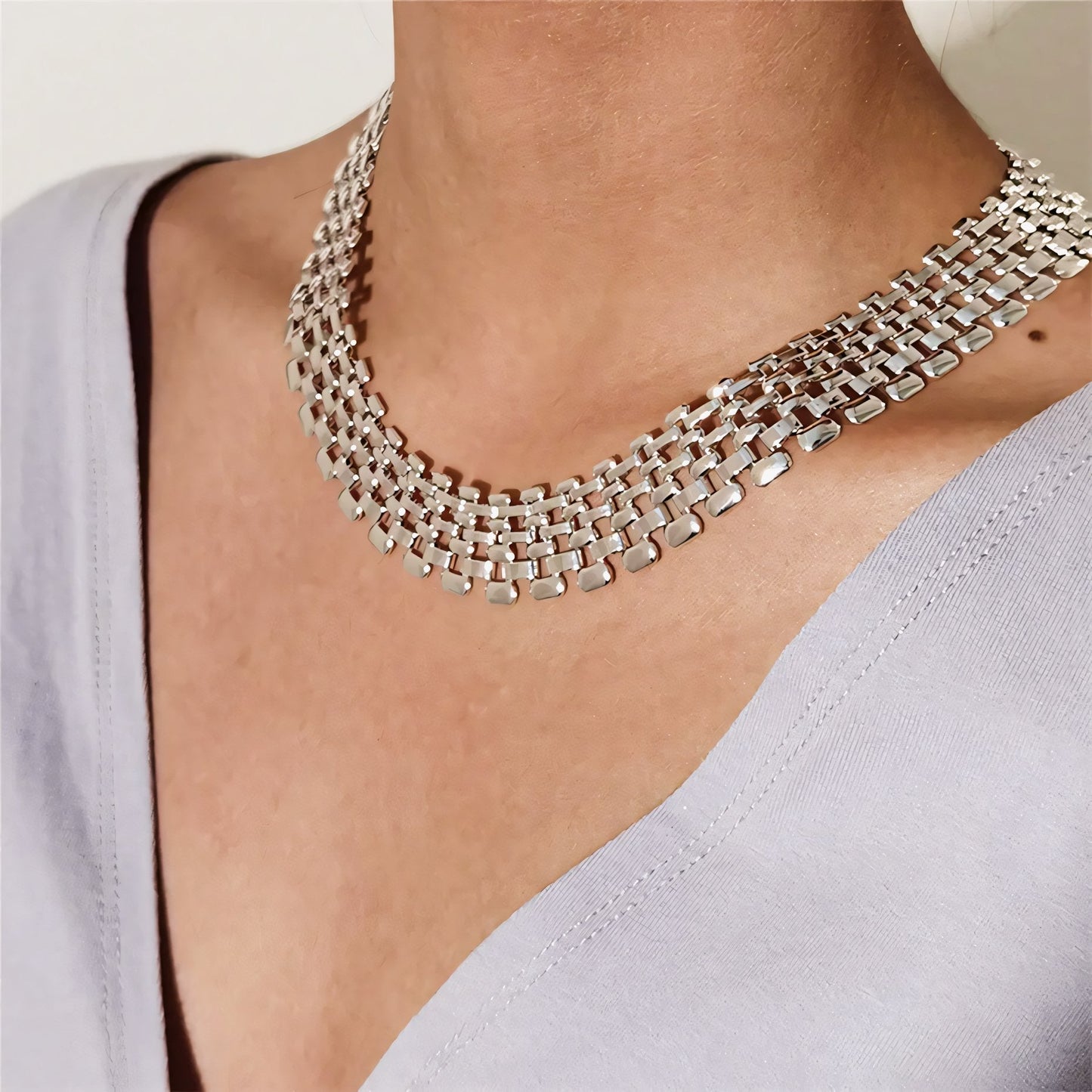 Delicate Thin Chain Flat Bar Choker Necklace