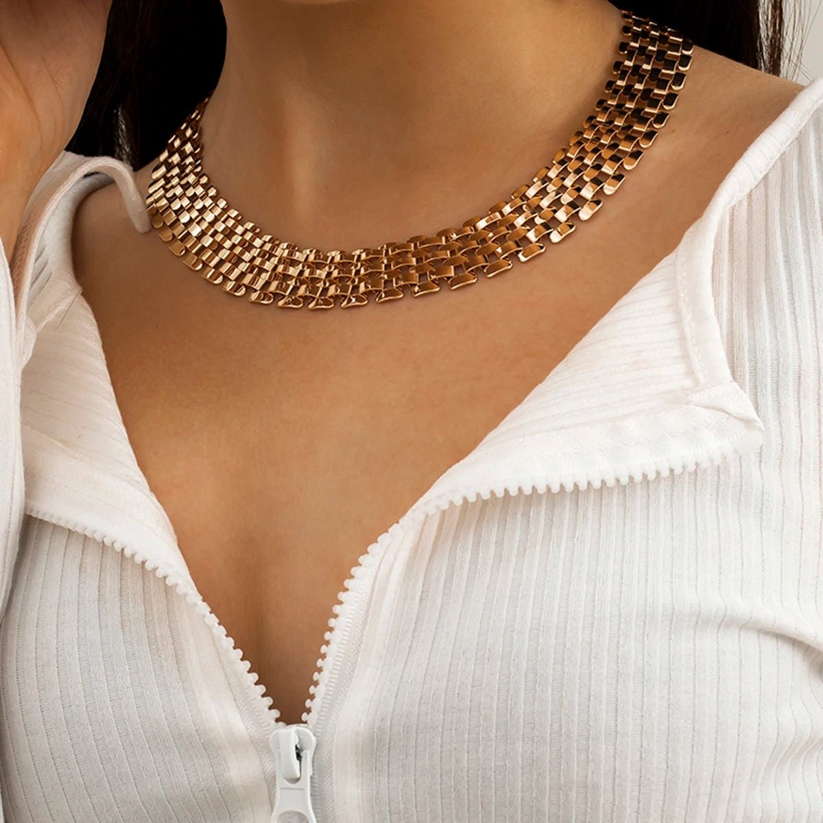 Delicate Thin Chain Flat Bar Choker Necklace - Fesara