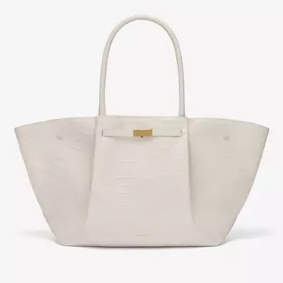 Large Leather Shoulder Handbag with Gold Buckle