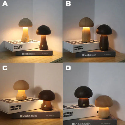 Natural Wood Mushroom Table Lamp