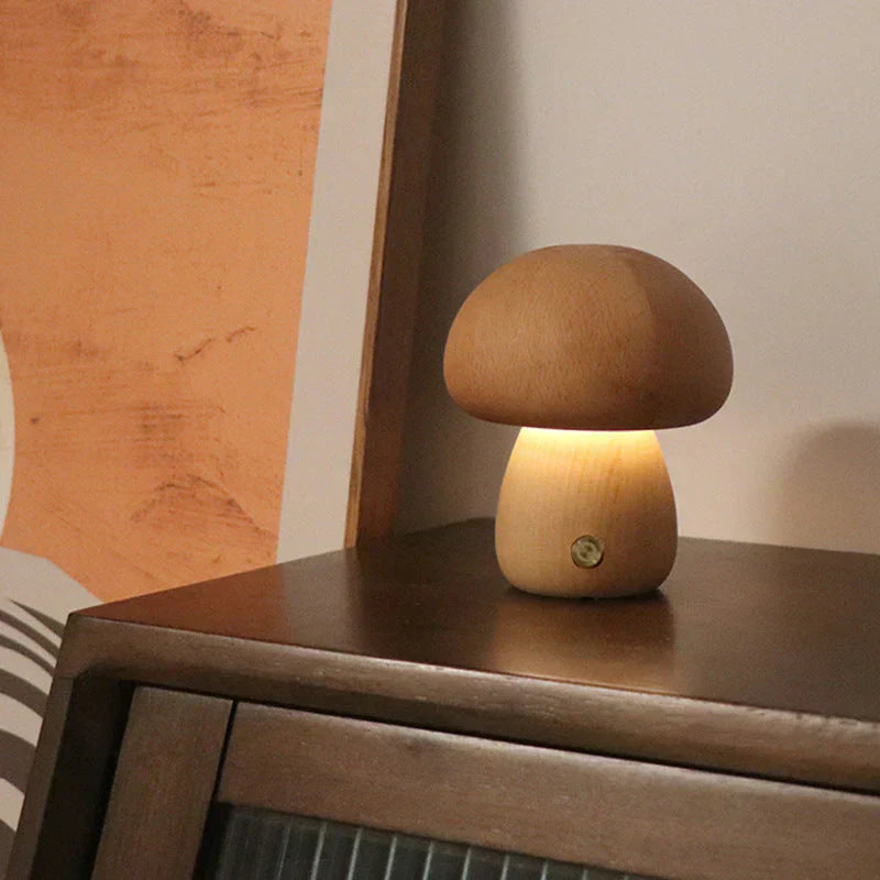 Natural Wood Mushroom Table Lamp