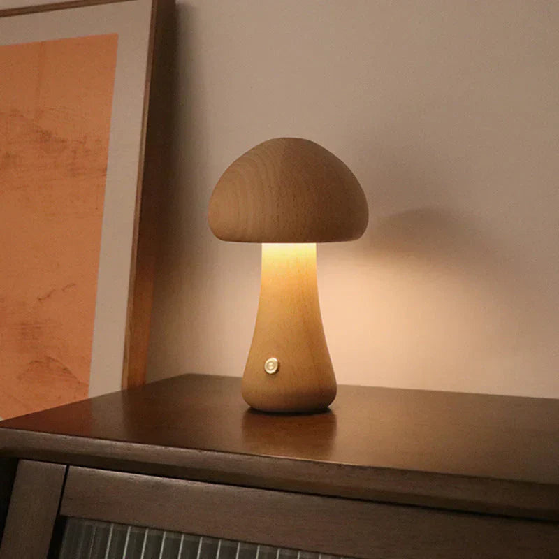 Natural Wood Mushroom Table Lamp