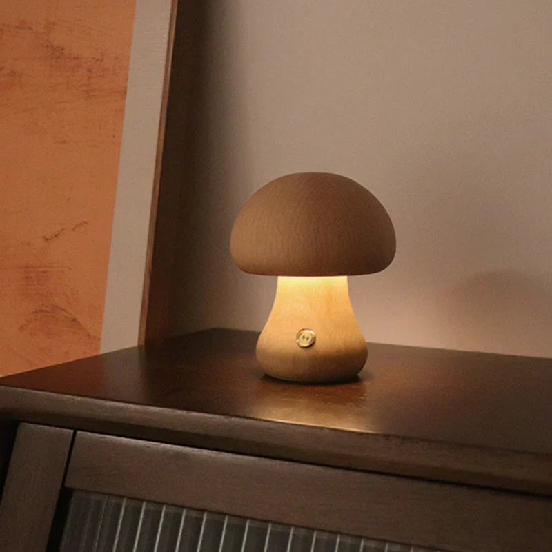 Natural Wood Mushroom Table Lamp