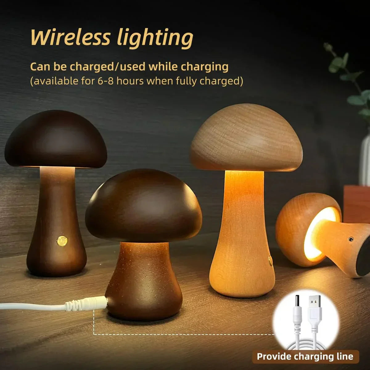 Natural Wood Mushroom Table Lamp