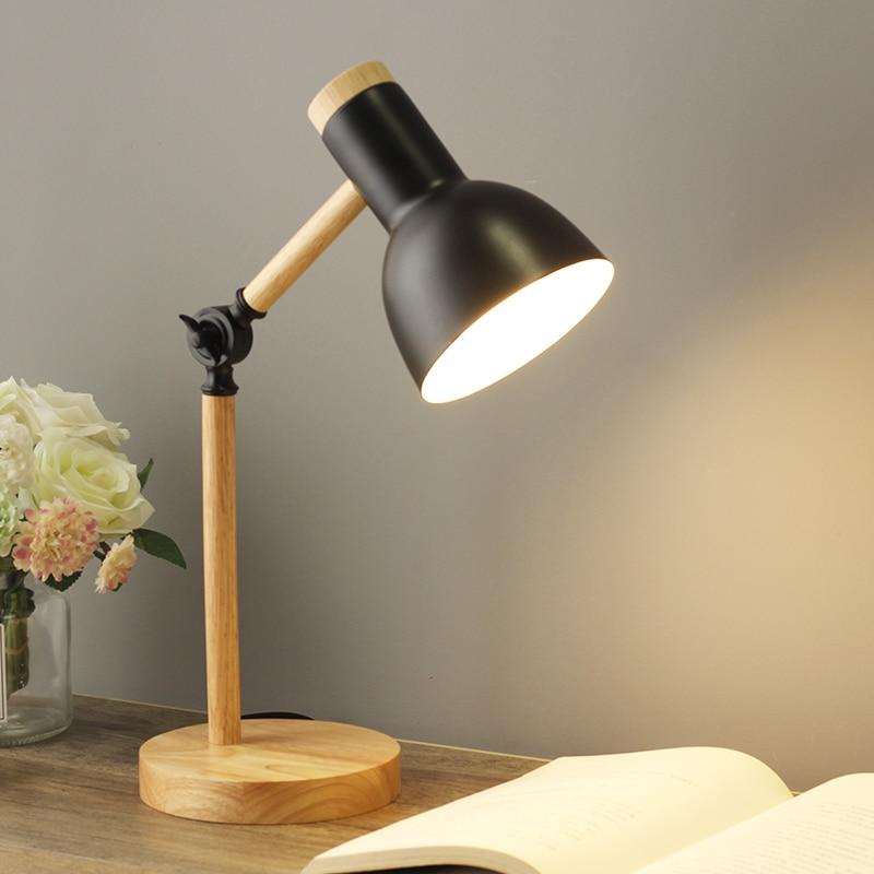 Compact Wooden Desk Table Lamp Adjustable Metal Base - Fesara