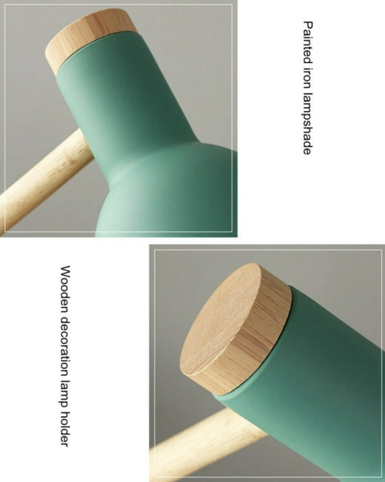 Compact Wooden Desk Table Lamp Adjustable Metal Base