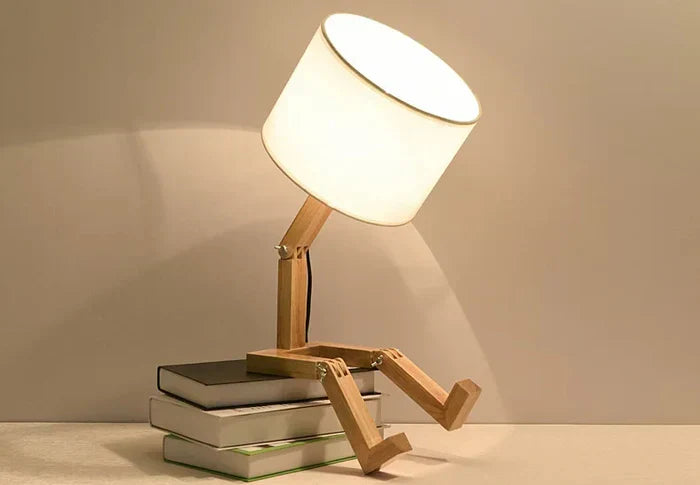 Rustic Wood Desk Lamp with Storage