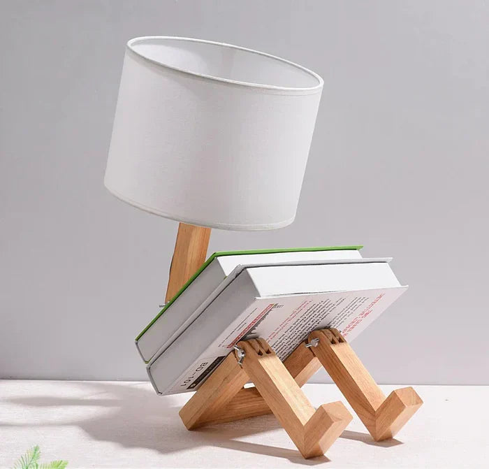 Rustic Wood Desk Lamp with Storage