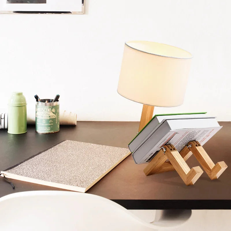 Rustic Wood Desk Lamp with Storage