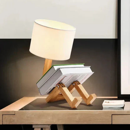 Rustic Wood Desk Lamp with Storage - Fesara