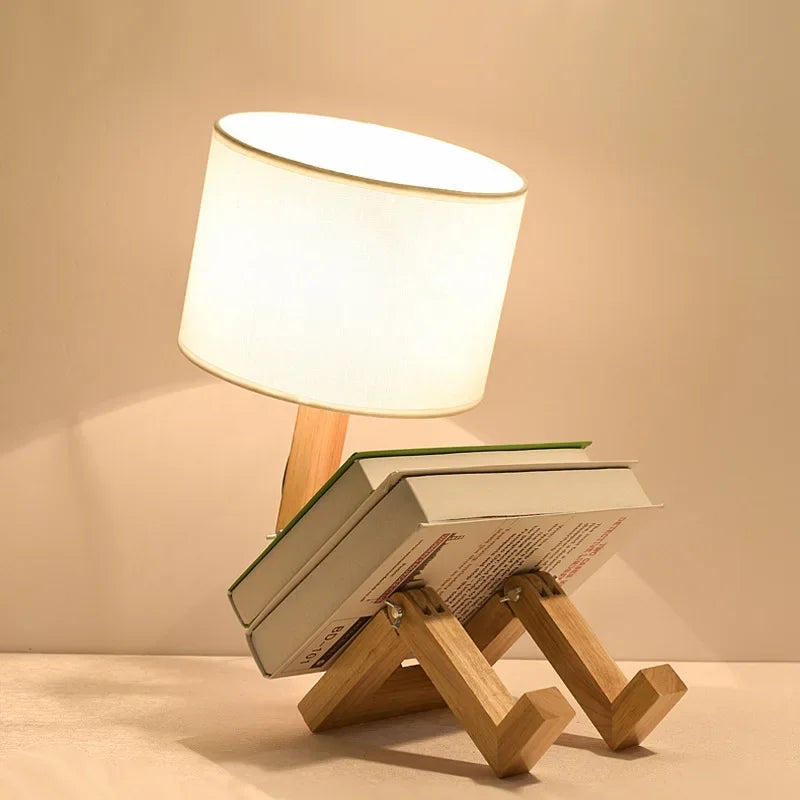 Rustic Wood Desk Lamp with Storage