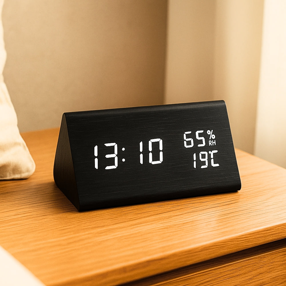 Rustic Wood LED Digital Alarm Clock Radio - Fesara