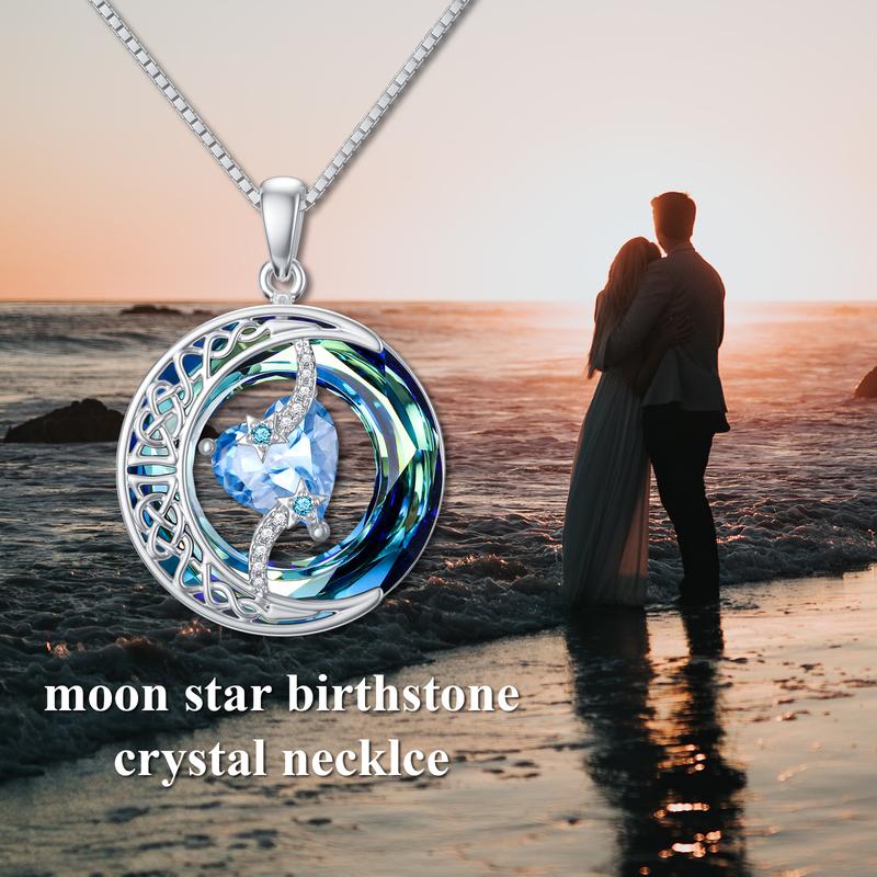 Luxurious 18K Gold Birthstone Moon Necklace