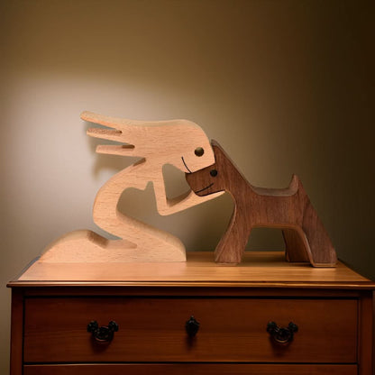 Unique Wooden Dog and Person Statue